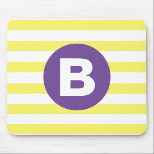 Tapis De Souris Jaune Ensoleillé Rayé Monogramme Violet