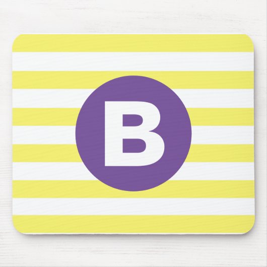 Tapis De Souris Jaune Ensoleillé Rayé Monogramme Violet (Devant)