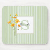 Tapis De Souris Jaune Floral et Grandes Vertes Monogramme (Devant)