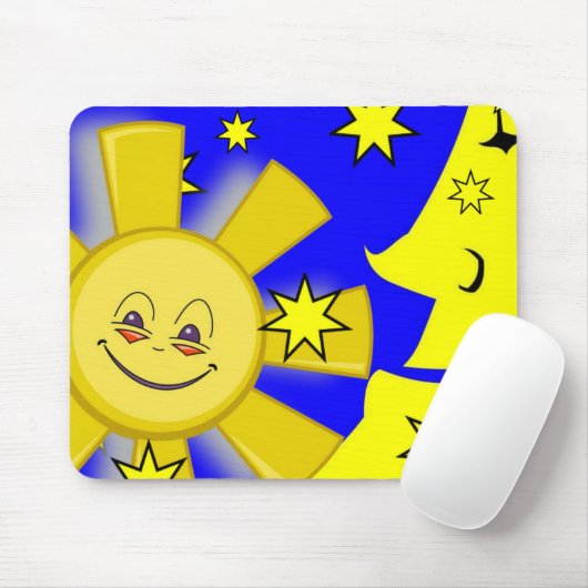 Tapis De Souris Jaune Lune Soleil Étoiles Souris Bleu Pad! Panier (Avec souris)