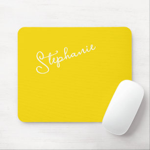 Tapis De Souris Jaune Minimaliste Écriture Personnalisée Nom Moder
