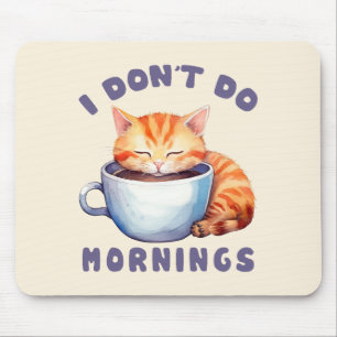 Tapis De Souris Je ne fais pas les matins - Chat orange mignon ave