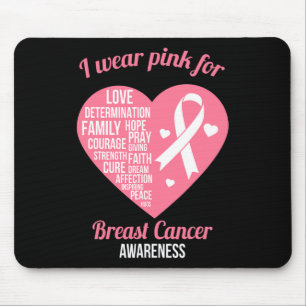 Tapis De Souris Je porte le ruban rose Coeur Cool Cancer du sein p