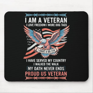 Tapis De Souris Je suis un vétéran j'aime la liberté j'ai porté de