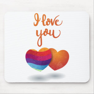 Tapis De Souris Je t'aime avec un couple de coeurs