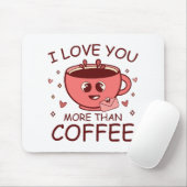 Tapis De Souris Je t'aime plus que le café (Avec souris)
