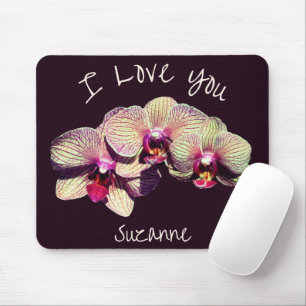 Tapis De Souris Je t'aime Trio de fleurs d'orchidées Personnalisé