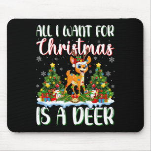 Tapis De Souris Je Veux Pour Noël Est Un Deer Xmas Lumières Arbre