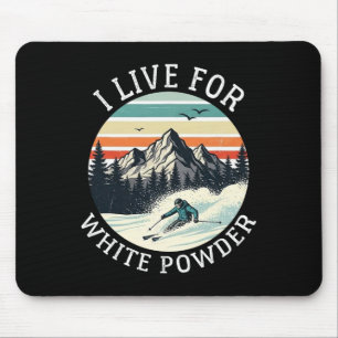 Tapis De Souris Je vis pour la poudre blanche drôle rétro ski vint