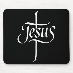 Tapis De Souris Jésus Croix Calligraphie Culte Foi Design Tank