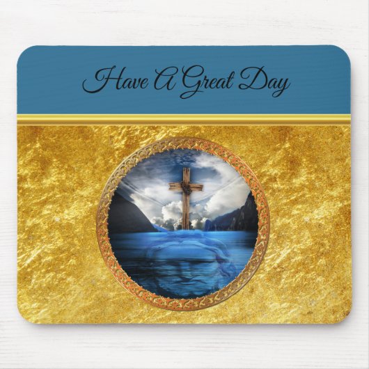 Tapis De Souris Jésus dans la mer avec une croix de bois et feuill (Devant)