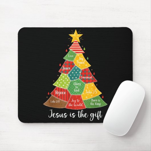 Tapis De Souris Jesus Is The Gift Christmas Tree Patchwork Scriptu (Avec souris)
