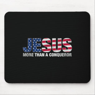 Tapis De Souris Jésus Plus Qu'Un Conquérant Drapeau Américain