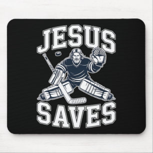 Tapis De Souris Jésus Sauve – Humour de Hockey Pour Joueurs Chréti