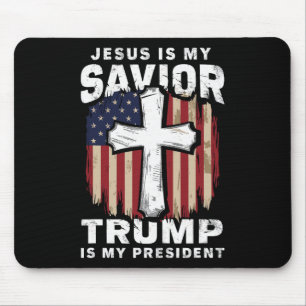 Tapis De Souris Jésus sauveur patriotique chrétien Trump président