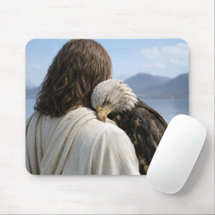 Tapis De Souris Jésus tenant un pygargue à tête blanche fatigué