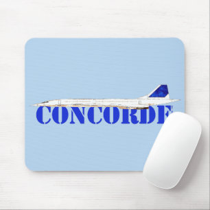 Tapis De Souris Jet Concorde emblématique avec typographie bleue a