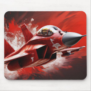 Tapis De Souris Jet de chasse moderne avec rouge et blanc gras