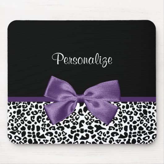 Tapis De Souris Jeune Empreinte de léopard Joli Ruban Violet Avec  (Devant)