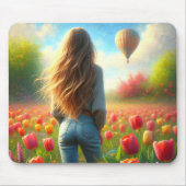 Tapis De Souris Jeune Femme Dans Le Champ De Tulipe (Devant)