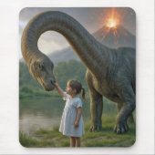 Tapis De Souris Jeune fille qui nourrit un dinosaure (Devant)