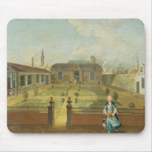 Tapis De Souris Jeune Madame avec son chien devant un jardin (Se