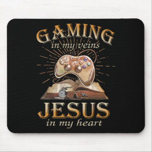 Tapis De Souris Jeux vidéo dans mes veines, Jésus dans mon cœur