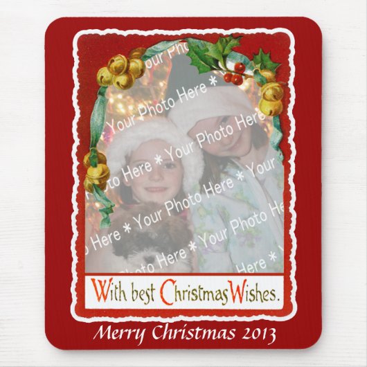 Tapis De Souris Jingle Bells voeux Noël Add-A-Photo Cadre (Devant)