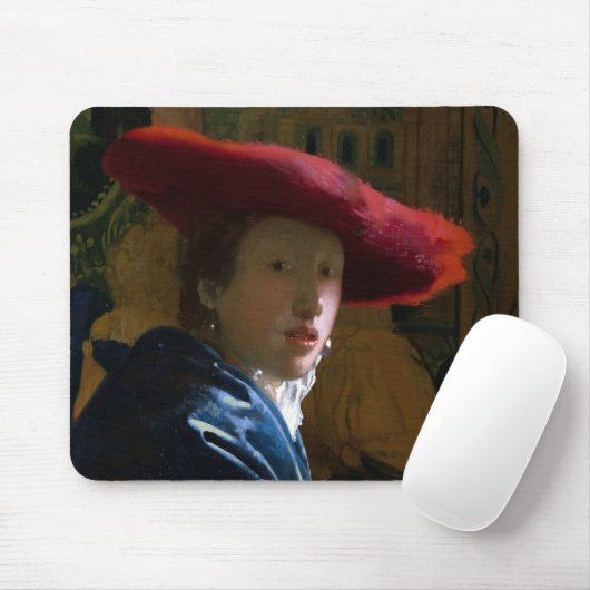 Tapis De Souris Johannes Vermeer - Fille avec un Casquette rouge (Avec souris)