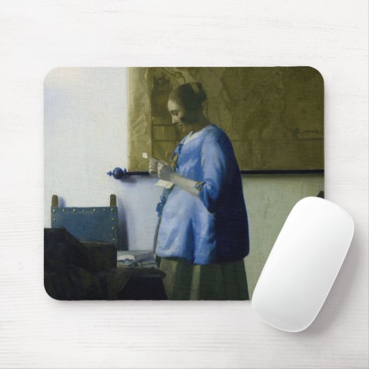 Tapis De Souris Johannes Vermeer - Une femme en bleu lisant une le (Avec souris)