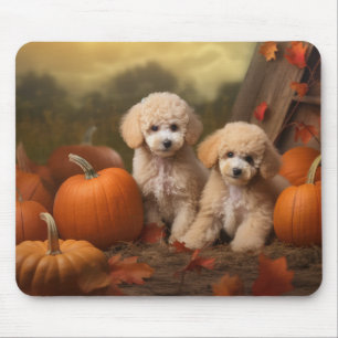 Tapis De Souris Joie d'automne chiot caniche citrouille