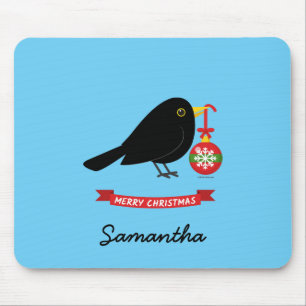 Tapis De Souris Joli Blackbird Avec Balle De Noël Nom Personnalisé
