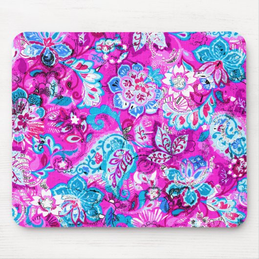 Tapis De Souris Joli bleu rose fleurs motif (Devant)