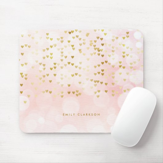 Tapis De Souris Joli Bokeh rose et Heart Gold Foil Confetti (Avec souris)