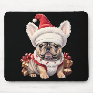 Tapis De Souris Joli chapeau de Noël de Santa Bulldog français T S