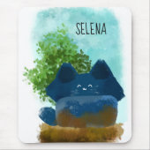Tapis De Souris Joli Chat Bleu Fluffy Caché Dessin Animé (Devant)