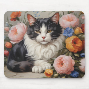 Tapis De Souris Joli chat et fleurs