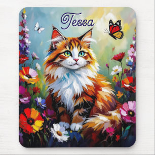 Tapis De Souris Joli Chat Fantaisiste, Fleurs et Papillons