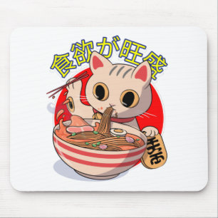 Tapis De Souris Joli chat japonais mangeant des nouilles avec des
