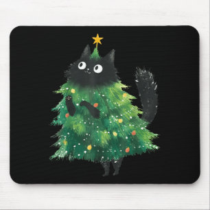 Tapis De Souris Joli Chat Noir Dans L'arbre De Noël Amateur De Cha