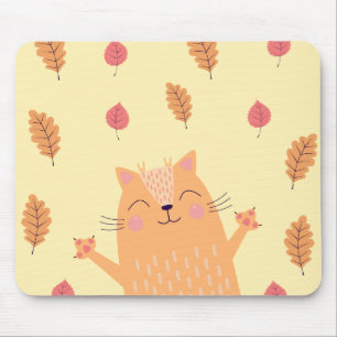 Tapis De Souris Joli Chat Orange Gingembre Jouant dans les Feuille