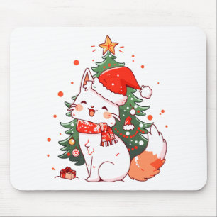 Tapis De Souris Joli chat portant un chapeau de Père Noël près de
