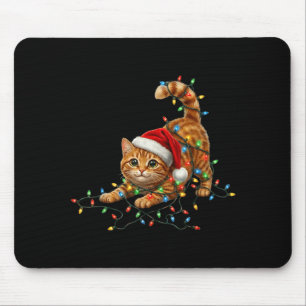 Tapis De Souris Joli chat tabby de Noël Drôles de lumières de Noël
