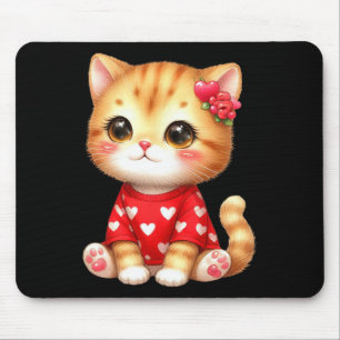 Tapis De Souris Joli chaton de la Saint-Valentin avec cœur
