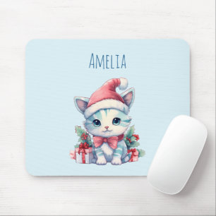 Tapis De Souris Joli chaton en chapeau de Père Noël pour Noël