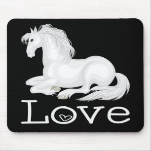 Tapis De Souris Joli Cheval Blanc Amour Équitation Poney Amour Noi