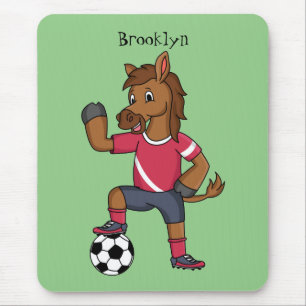 Tapis De Souris Joli cheval drôle jouant dessin de football