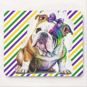 TAPIS DE SOURIS JOLI CHIEN BOULEDOGUE MARDI GRAS A L'AQUARELLE