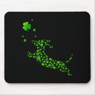 Tapis De Souris Joli chien teckel avec trèfle irlandais St Patrick