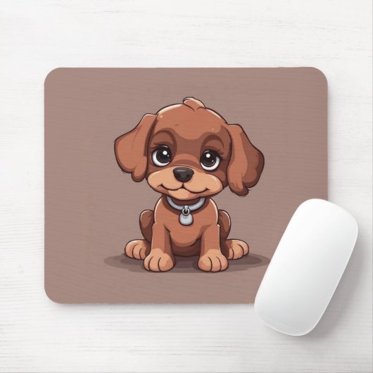 Tapis De Souris Joli chiot brun (Avec souris)